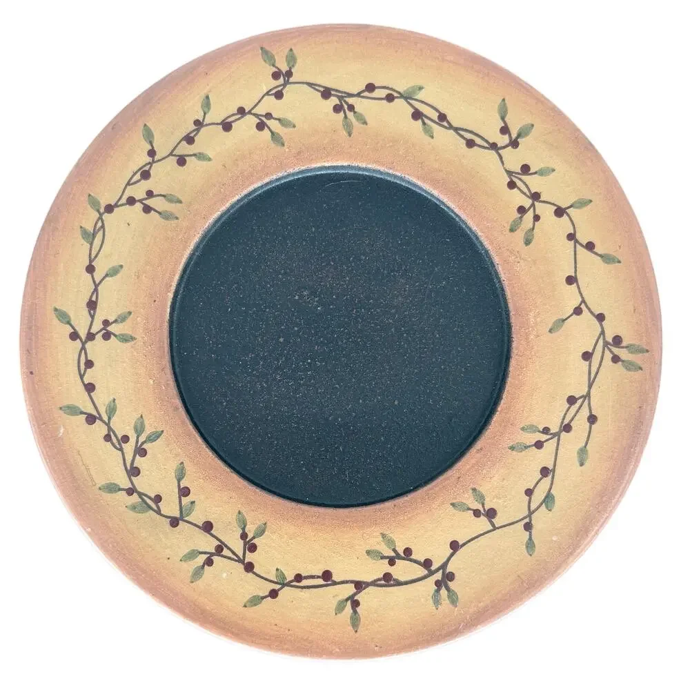 Pip Berry Vine Wood Candle 9" Plate Round Hand Painted Country Primitive Farm - Picture 1 of 9